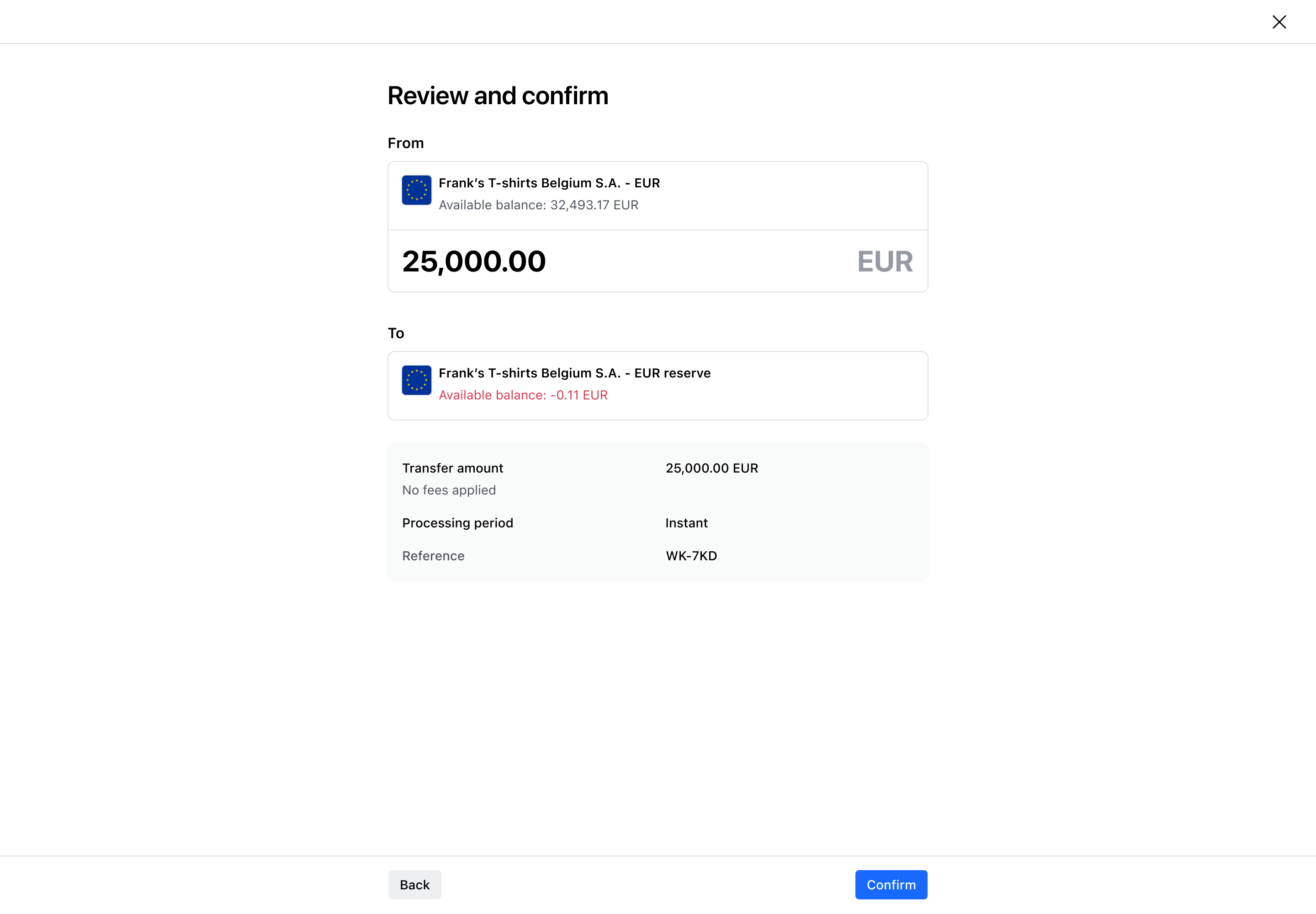 Transfer flow step 6 – Review – Light mode