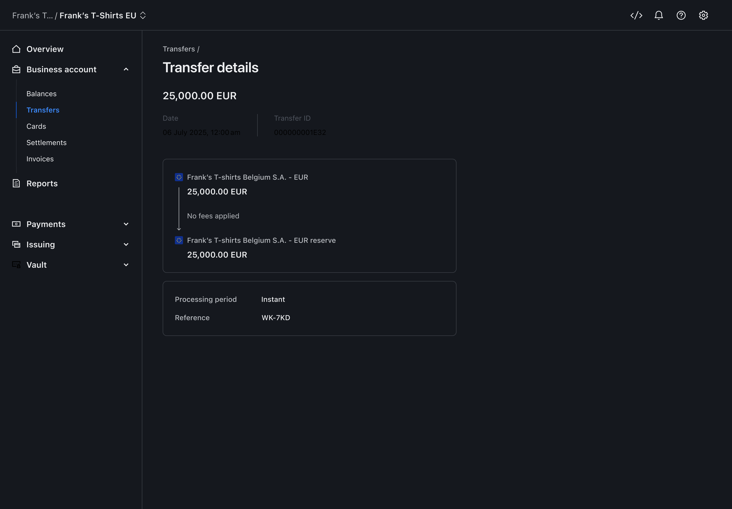 Transfer flow step 8 – Transfer details – Dark mode