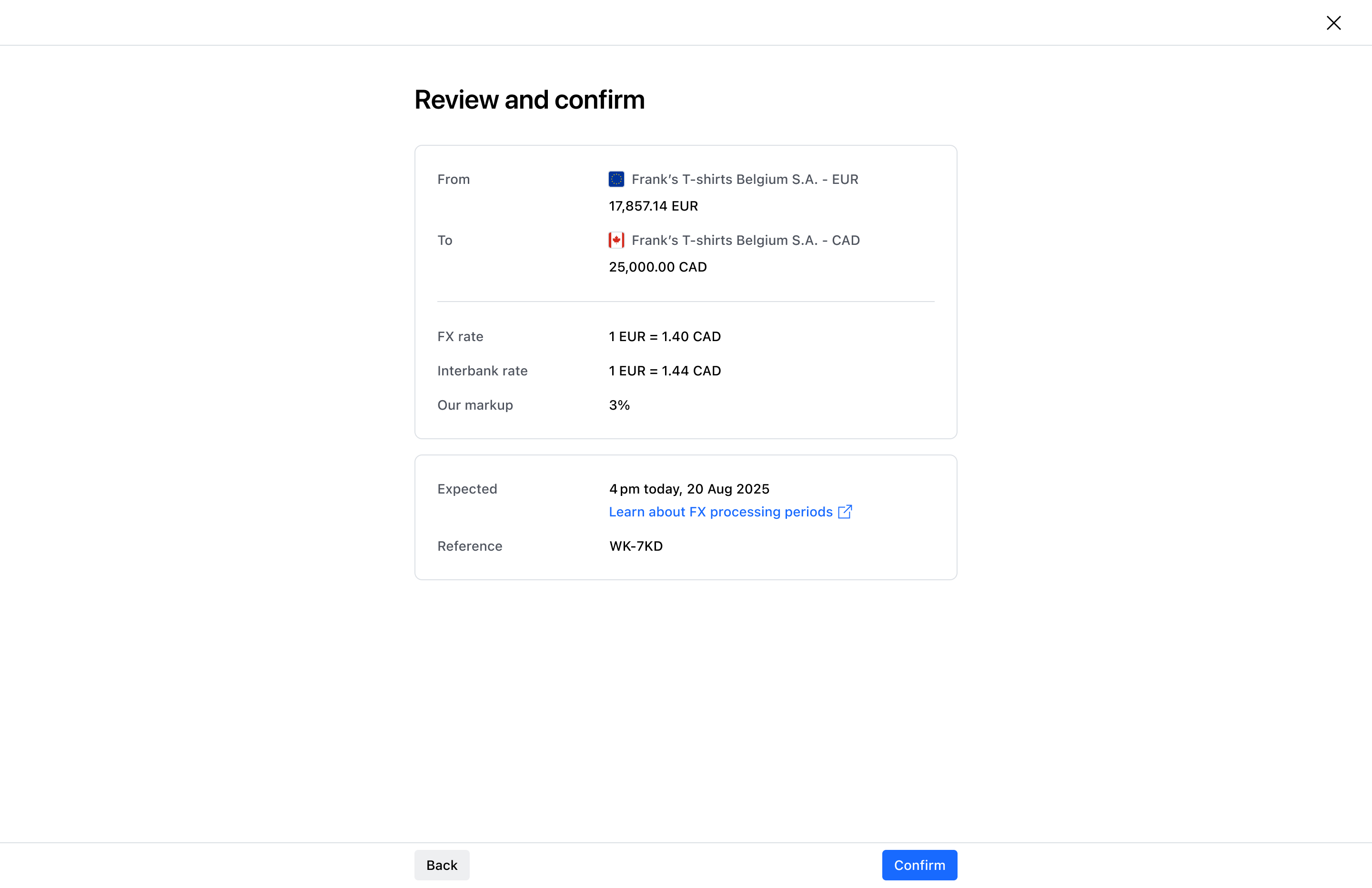 Transfer confirmation step – Light mode